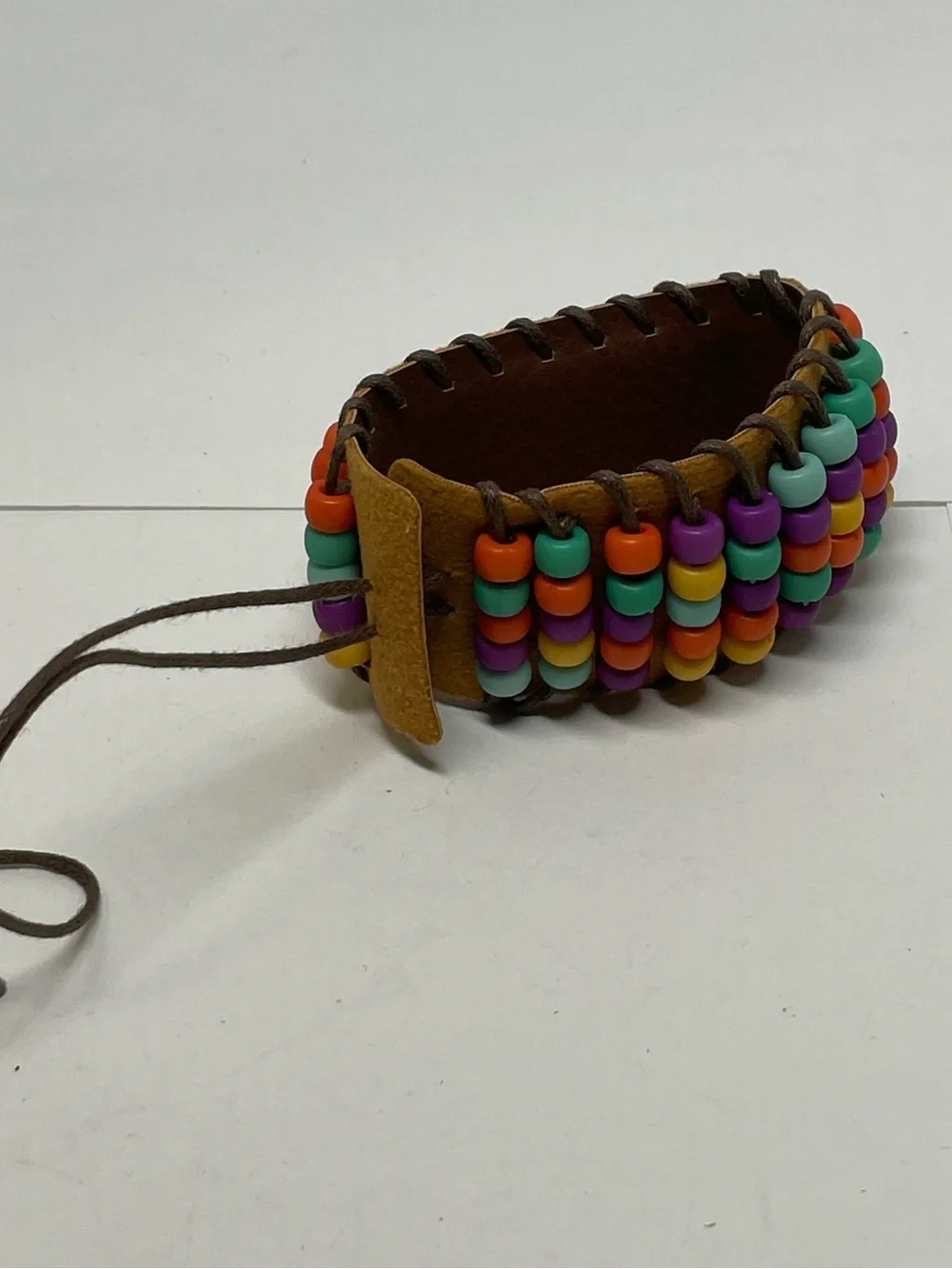 Multicolor Abacus Style Beaded Faux Leather Wrap Bracelet Adjustable